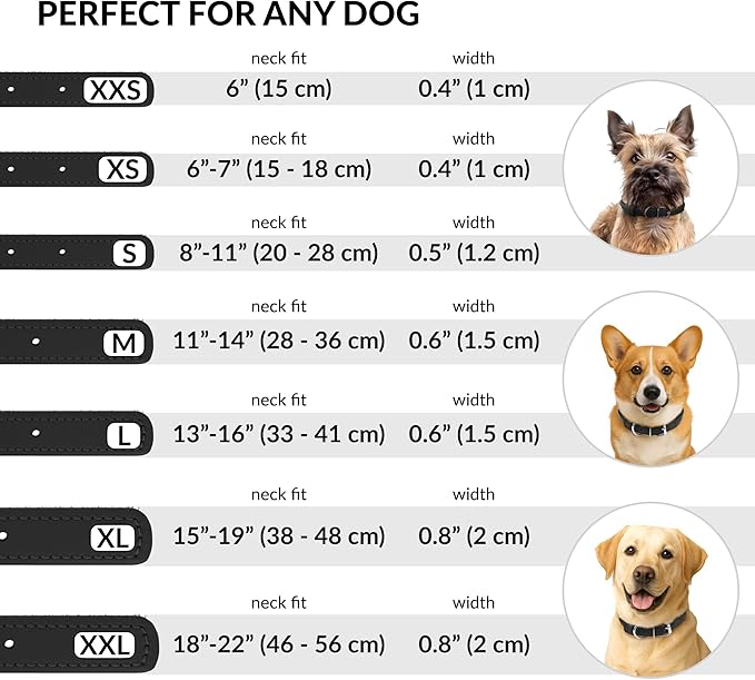 CollarDirect Rolled Leather Dog Collar, Soft Padded Round Puppy Collar, Handmade Genuine Leather Collar Dog Small Large Cat Collars 13 Colors (13-16 Inch, Black Textured)