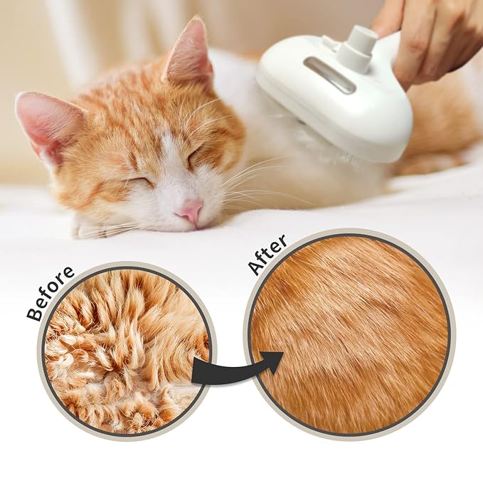 Cat Steam Brush for Shedding, 3 In 1 Steam Pet Brush Self Cleaning, Dog Brush for Long and Short Hair Dogs and Cats, Pet Grooming Comb Remove Tangled Loose Hair, Type-C Fast Charging (White)