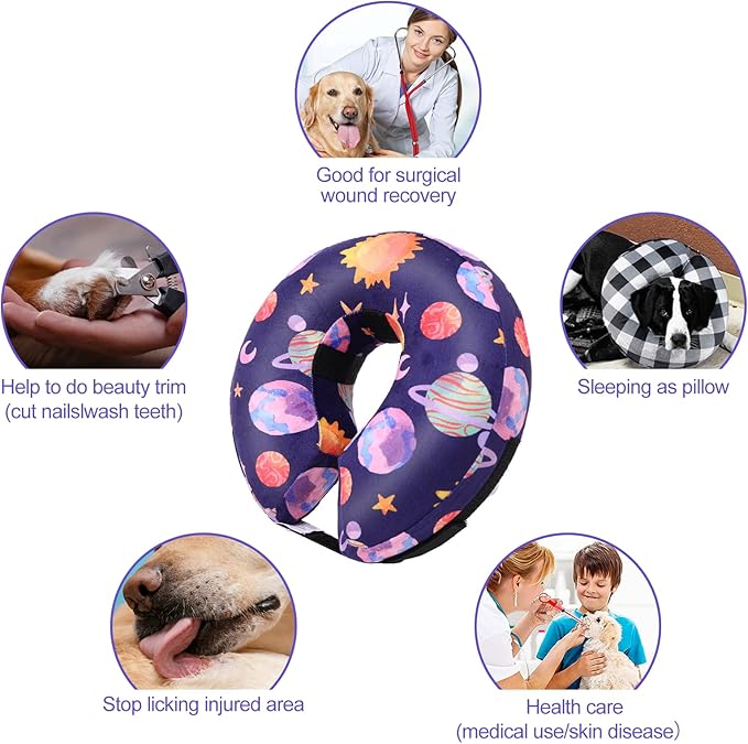 CuteBone Inflatable Dog Neck Donut with Removable Soft Fleece Covers for Small/Medium/Large Dogs and Cats After Surgery GWB11XL