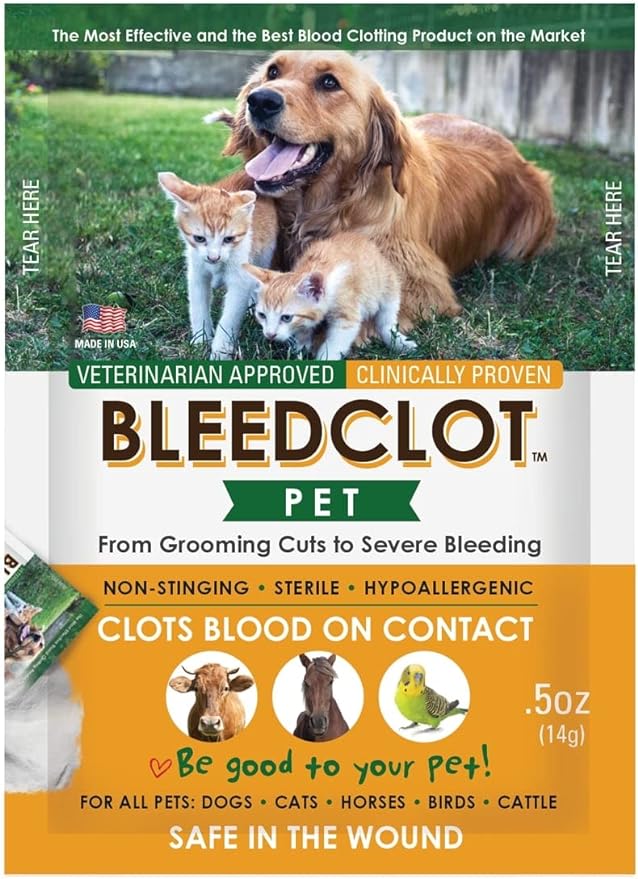 BleedClot Pet First Aid Blood Clotting Powder | The Best for All Animals to Stop Bleeding, Guaranteed | for Minor Cuts and Severe Arterial Bleeding | from The Makers of BleedStop (4 Pouches (0.5 oz))
