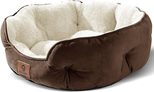 Asvin Medium Dog Bed for Medium Dogs, Cat Beds for Indoor Cats, Pet Bed for Puppy and Kitty, Extra Soft & Machine Washable with Anti-Slip & Water-Resistant Oxford Bottom, Brown, 25 inches