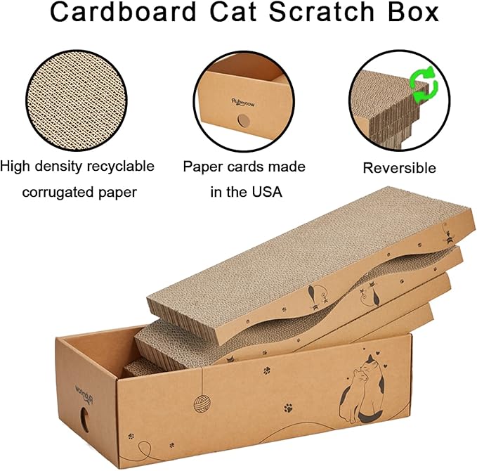 Cat Scratcher Cardboard Pad Scratch Box,4pcs Scratching Board for Indoor Cats,Reversible Durable with Catnip