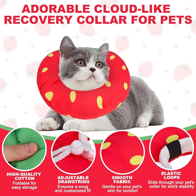 BINGPET Cat Cone Collar Soft,Waterproof Cat Recovery Collar to Stop Licking,Cute Donut Elizabethan e Collar for Cats Kittens Puppies Wound Healing After Surgery(Strawberry,Small)