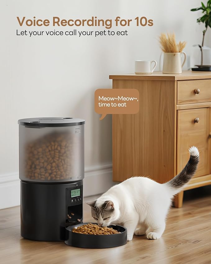 Automatic Cat Feeder Food Dispenser: 4L Timed Small Dog Dry Food Dispenser with 10s Voice - Distributeur Nourriture Chat Hund Programmable - Auto Pet Feeder with 1-6 Meals Per Day