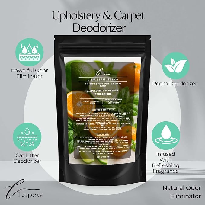 Citrus Basil Fusion Carpet Freshener Powder: Powerful Odor Eliminator for Home, Upholstery Deodorizer, Carpet Deodorizer, Pet Urine, Cat Litter Box - Citrus Basil Fusion Fragrance
