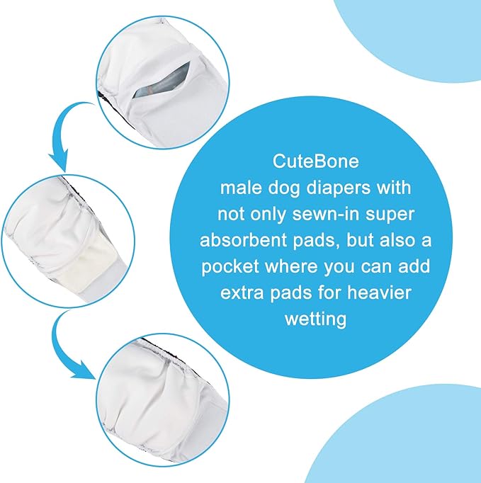 CuteBone Dog Diapers Male Belly Bands 3 Pack for Male Dogs Reusable Puppy Wraps DM65XS