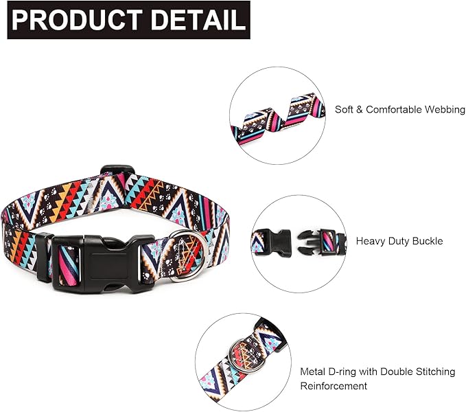 Mercano Adjustable Dog Collar - Special Design Patterns, Soft Nylon Comfortable Durable Pet Collar for Small Medium Large Dogs (S, Ethnic Pink)