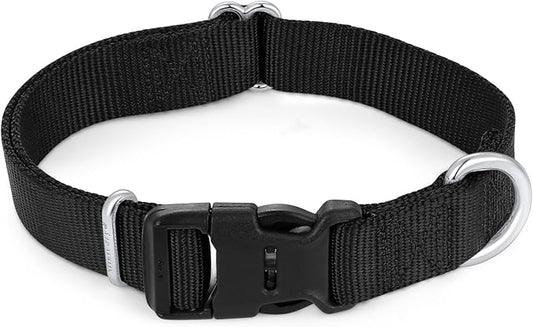 Mikivery Nylon Dog Collar with Quick Release Buckle Soft Adjustable Sturdy for Small Medium Large Dogs Black,L