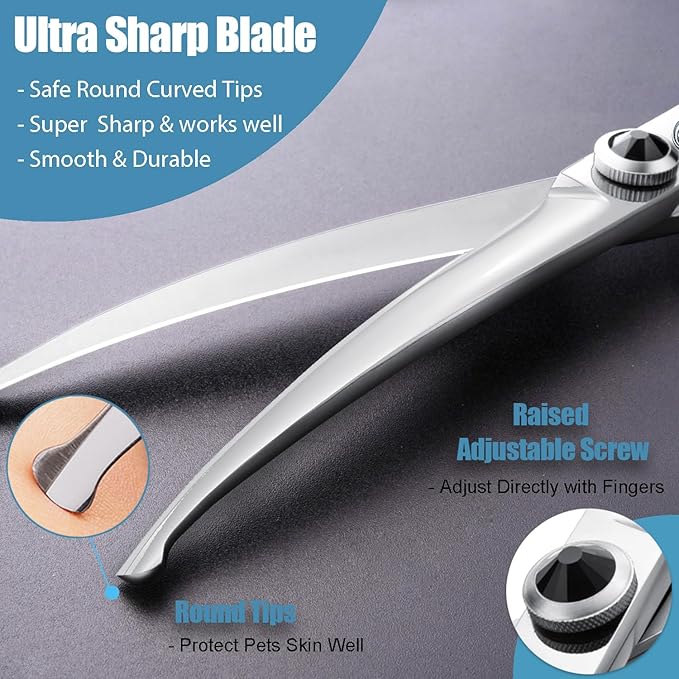 Dragon Creek 8" Downward Curved Dog Grooming Scissors Shears for Grooming Face and Paws Safety Round Tips Shears Trimming Cutting Scissors for Dog Cat Pet Black