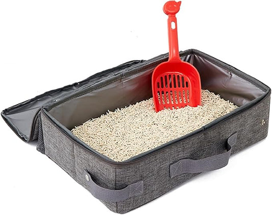 Cat Travel Litter Box, Portable Collapsible Litter Box with Lid, Small Pet Litter Box Leak Proof Litter Carrier for Cat (Rectangular)