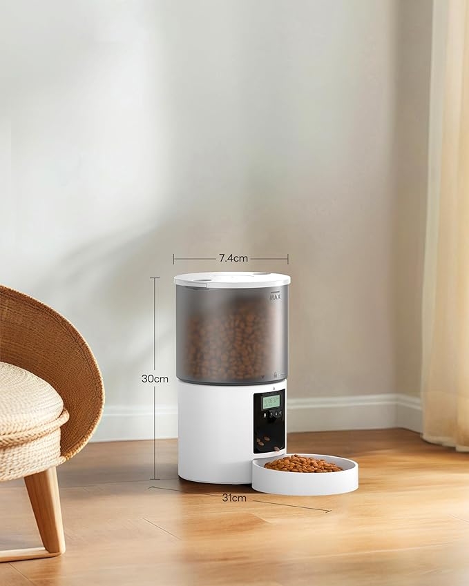 Automatic Cat Feeder Food Dispenser: 4L Timed Small Dog Dry Food Dispenser with 10s Voice - Distributeur Nourriture Chat Hund Programmable - Auto Pet Feeder with 1-6 Meals White