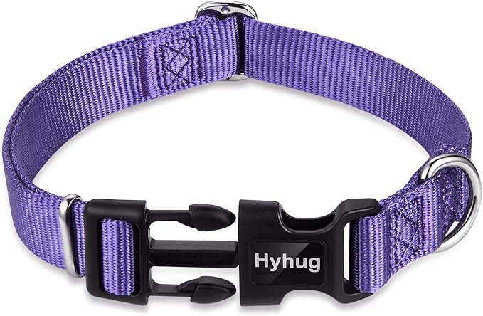 Hyhug Pets Solid Color Classic Regular Soft Nylon Basic Collar for Medium Breeds Dogs, Unique Design Adjustment Triglide Slide (Buckle) Can Attached Name Tag Accessories. (Medium, Ultra Violet)