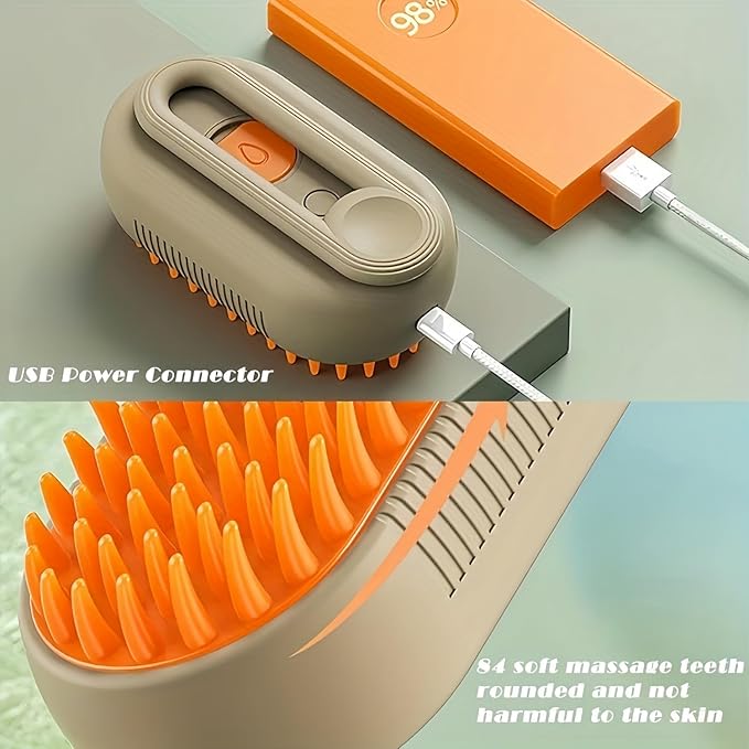 Cat Steam Brush for Shedding, 4 in 1 Cat Steam Brush for Massaging and Cleaning Shedding Pets, Anti Static Pet Hair Cleaning Comb, for Long and Short Hair Cats and Dogs Grooming Tool (Brown)