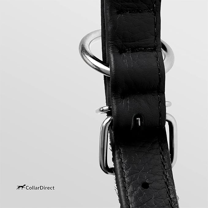 CollarDirect Rolled Leather Dog Collar, Soft Padded Round Puppy Collar, Handmade Genuine Leather Collar Dog Small Large Cat Collars 13 Colors (6-7 Inch, Black Textured)