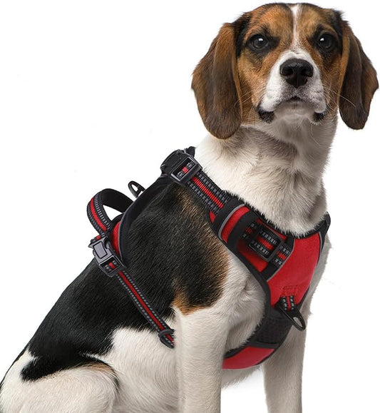 PUPTECK No Pull Dog Harness Medium Sized, Adjustable Reflective Dog Harness with Handle Easy Control, Comfortable Soft Padded Pet Vest Harness for Medium Dogs, Red M
