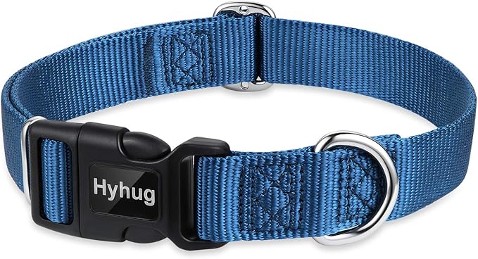 Hyhug Dog Collar for Large Dogs, Heavy Duty, Blue | Quick Release Nylon Buckle Collar, Adjustable & Durable Pet Supplies for Boy & Girl Dogs(Large, Classic Blue)
