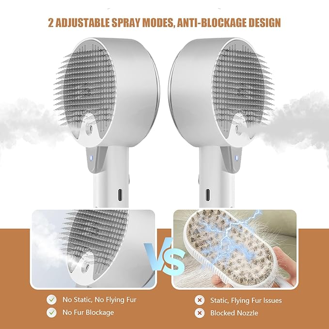Cloud Care Cat Brush for Indoor Cat Steam Brush for Shedding Spritz Defur Comb for Cats Dogs Steam Brushes for Long Short Hair Cats Dogs Pet Steam Brushes for Massage Grooming Self-Cleaning