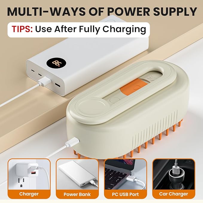 Cat Steam Brush for Shedding, Pet Steam Brush for Cats and Dog, 4 in 1 Rechargeable Cat Hair Brush, Spray Anti-Static, Massage, Cleaning, Shedding & Combing All In One, for Long & Short Haired Pets!