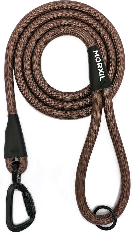Rope Dog Leash, 4 ft Heavy Duty Dog Leash with Aviation Aluminum Auto Locking Carabiner, Strong Nylon Pet Lead for Small, Medium, Large Dogs (Brown, 4FT)