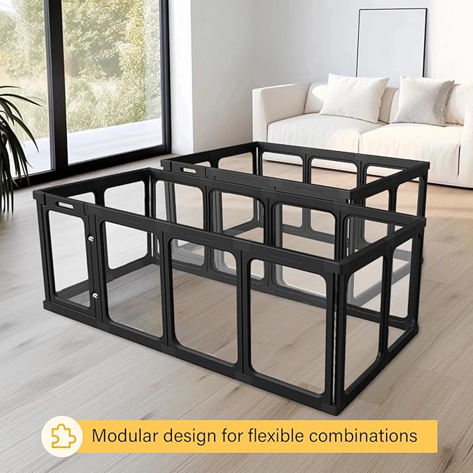Clear Acrylic Dog Playpen, Dog Play Pen for Puppy Cat Rabbit Small Pet, Easy Assemble Pen, Preferable Small Cage, 23.6" H, 12Pcs, Black