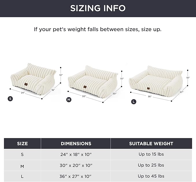 Bedsure Cute Dog Couch for Large Dogs- Fluffy Pet Sofa, Dog Couch Bed with Removable, Washable Cover, Supportive Pet Bed, 36inch, Cream