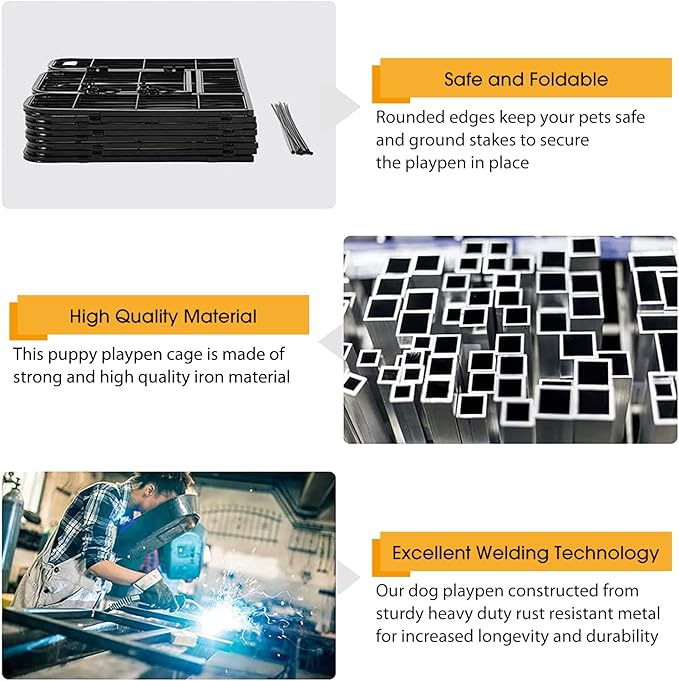 BestPet Dog Playpen Indoor 24 inch 32 Panels Metal Dog Pen Pet Dog Fence Outdoor Exercise Pen with Doors,Pet Puppy Playpen for RV Camping Yard, Black