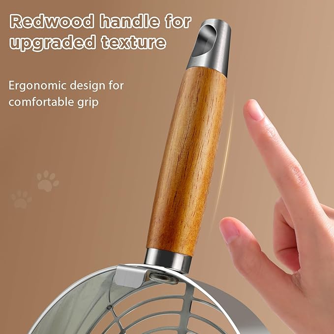 Cat Litter Scoop, Litter Scooper, Metal Cat Litter Scoop, Stainless Steel Cat Litter Scoop, Kitten Pooper Lifter, Kitty Metal Scooper with Holder for Cat Litter Box Round Holes Easy Cleaning