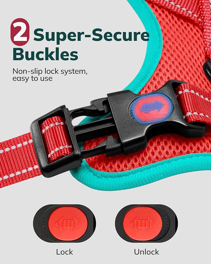 MIDOG No-Pull Dog Harness | Adjustable & Reflective Pet Harness Leash Set for Small Medium Large Dogs Walking, Training| No Choke, Front Clip, Soft Padded Vest with Easy Control Handle - Red, XS