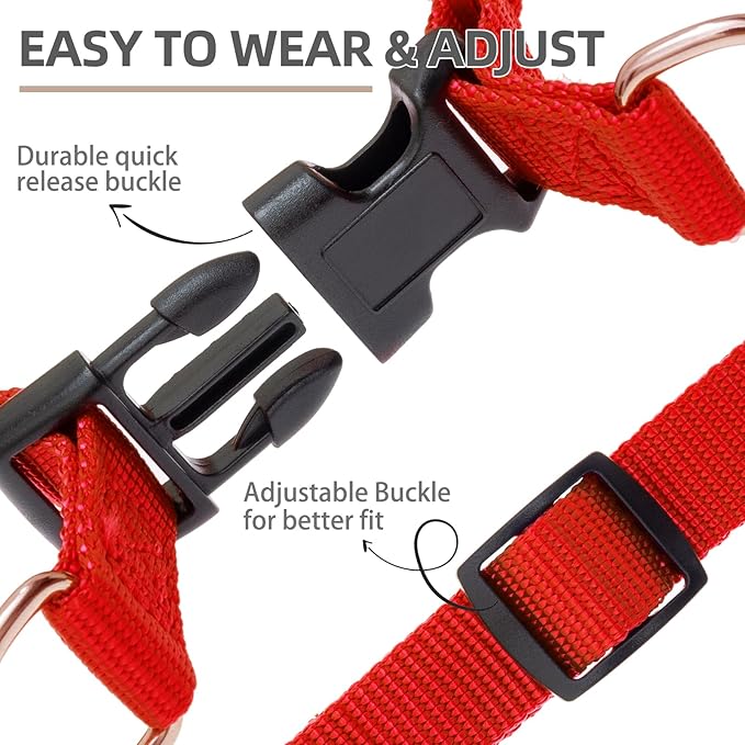 PUPTECK No Pull Dog Harness Soft Adjustable Basic Nylon Step in Puppy Vest Outdoor Walking with ID Tag and A-ir Tag Case, Red, M