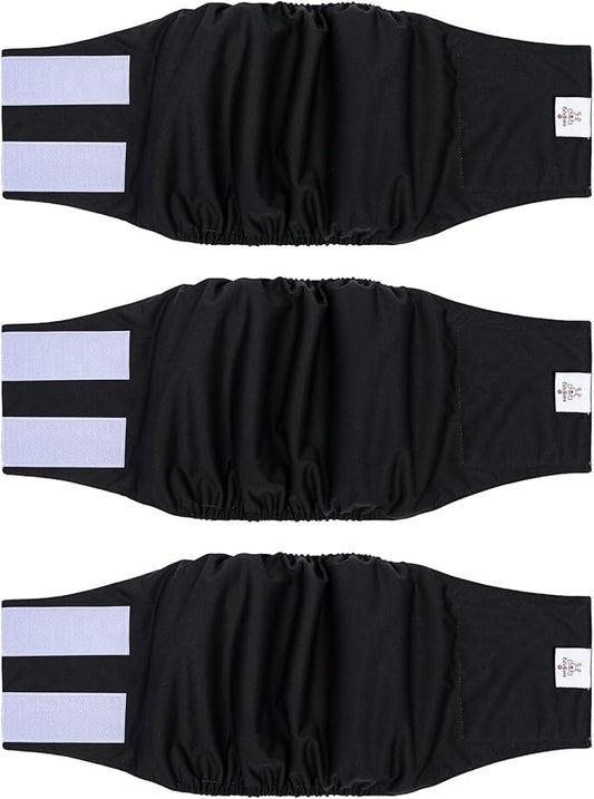 CuteBone Dog Diapers Male Washable Belly Band for Male Dogs Wraps Black 3pcs a Pack DM44L