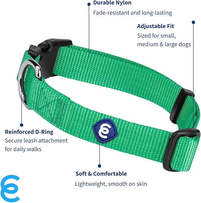 Blueberry Pet Essentials Large Dog Collar in Emerald | Adjustable & Eco-Friendly Durable Nylon Strap | Classic Collar for Large Dogs, Boy & Girl Pets