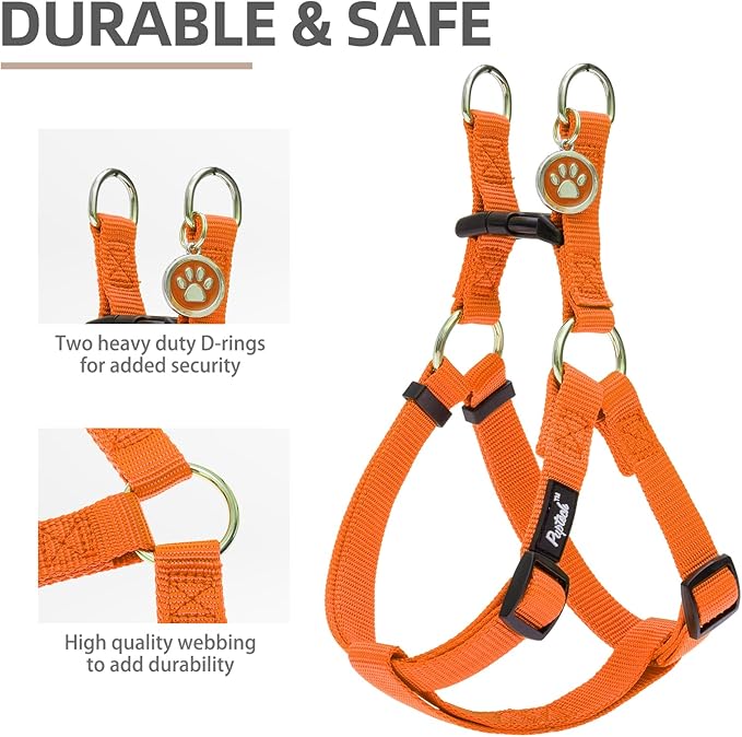 PUPTECK No Pull Dog Harness Soft Adjustable Basic Nylon Step in Puppy Vest Outdoor Walking with ID Tag and A-ir Tag Case, Orange, S