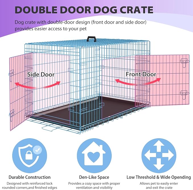BestPet | Dog Crate | 30" | Blue | Foldable Metal Kennel with Double Doors, Secure Slide-Bolt Latches, Leakproof Tray | Portable Dog Cage for Small Breeds | for Travel, Indoor & Outdoor Use