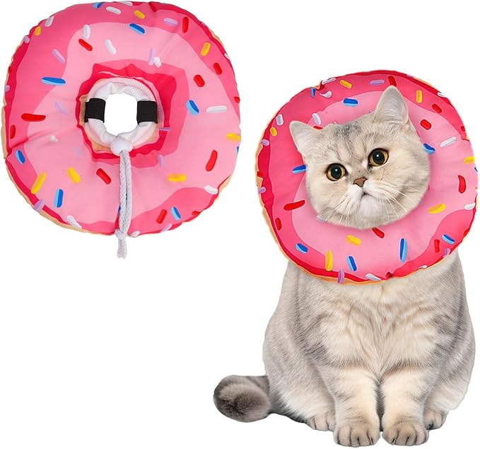 BINGPET Cat Cone Collar Soft,Waterproof Cat Recovery Collar to Stop Licking,Cute Donut Elizabethan e Collar for Cats Kittens Puppies Wound Healing After Surgery(Donut Pink,Small)