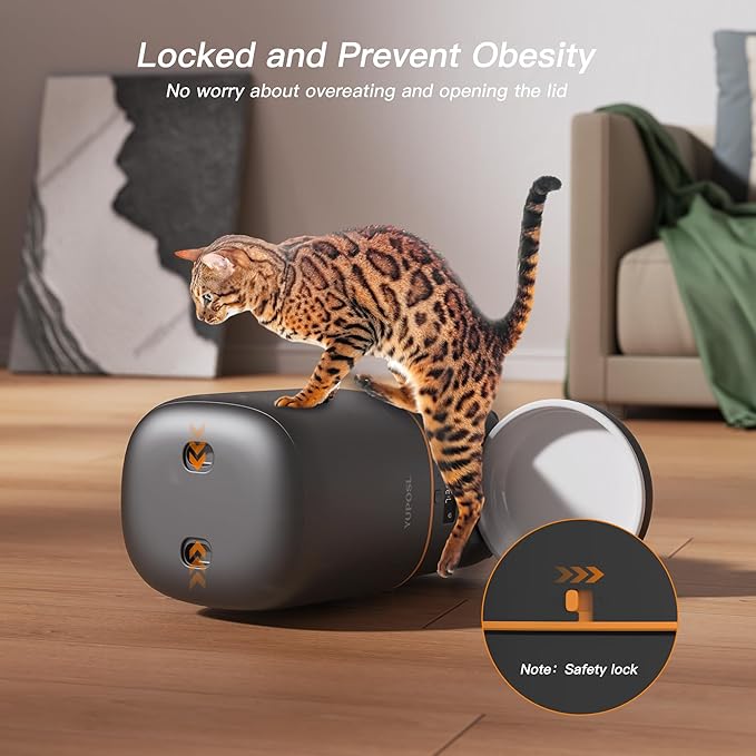Automatic Cat Feeder - 2L Cat Food Dispenser, Timed Auto Pet Feeder with 180-day Battery Life, 1-6 Meals Per Day, 1-16 Portion, Ceramic Bowl, Desiccant Bag Keeps Dry Food Fresh, Also for Small Dogs