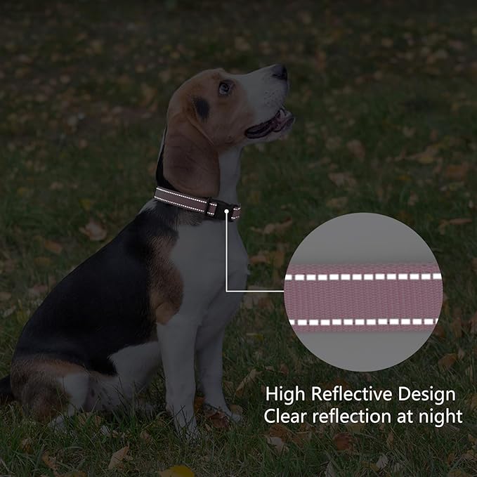 Reflective Dog Collar Padded with Soft Neoprene Breathable Quick Release Basic Dog Collars for Medium Dogs Pink Girl