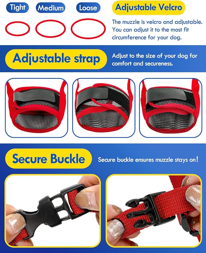 Dog Muzzle, Soft Air Mesh Muzzle for Small Medium Large Dogs Anti Biting Barking Chewing, Breathable Drinkable Adjustable Loop Pets Muzzle for German Shepherd Husky Labrador Retriever (Red,L)