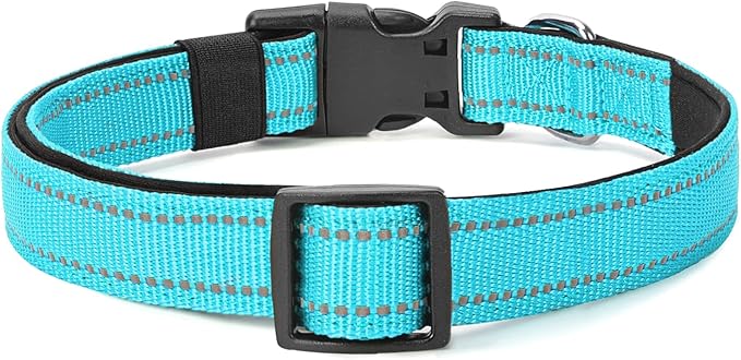 Reflective Dog Collar Padded with Soft Neoprene Breathable Quick Release Basic Dog Collars for Puppy Small Dogs Sky Blue