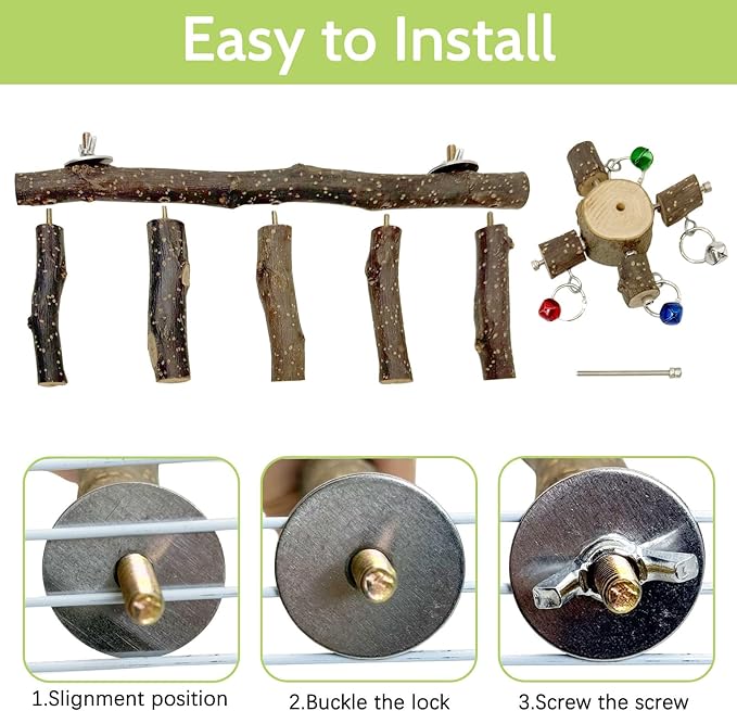 BNOSDM Natural Wood Bird Ladder Perch 6Pcs Parrot Stand Branches Climbing Chewing Stick Parakeet Swing Toys Cage Accessories Paw Grinding Fork Sets for Lovebirds Cockatiels Conure Budgies