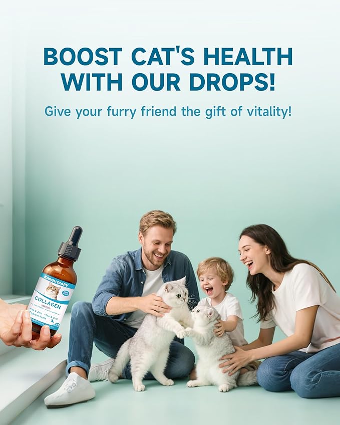 Collagen for Cats - Hip and Joint Supplement, Digestive & Immunity Support, Skin & Coat Health, Liquid Collagen for Cats with MSM, Glucosamine, Coconut Oil, Vitamin E, Roast Chicken Flavored, 60ml