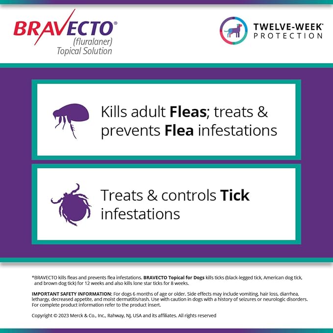 BRAVECTO Topical Solution for Dogs, Flea & Tick, 12 Week Supply, 9.9-22 lbs., Orange Box