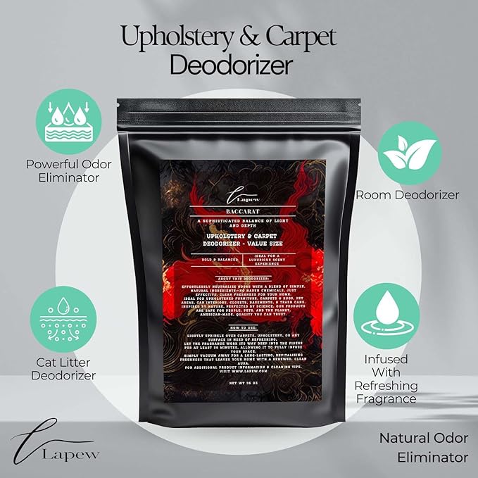 Baccarat Carpet Freshener Powder Refill 36 oz | Powerful Odor Eliminator for Home | Upholstery Deodorizer | Carpet Deodorizer | Pet Urine | Cat Litter Box | Enchanted Rouge Fragrance