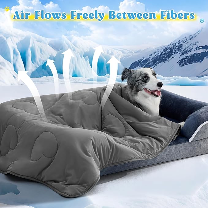 Cooling Blanket for Dogs, Lightweight & Durable Dog Cooling Mat, Q-MAX>0.45 Soft Breathable Pets Comforter for Couch, Bed & Car Essential - Dark Grey 50x60 Inches