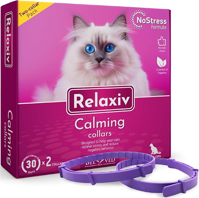 Cat Calming Collar & Pet Anti Anxiety Products - Feline Calm Pheromones Collars & Cats Stress Relief - Relaxivet Comfort Helps with Pee, New Zone, Aggression, Fighting with Dogs & Other Behavior