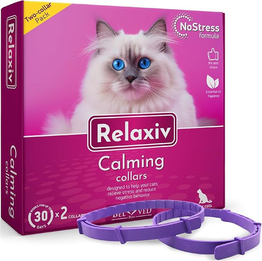 Cat Calming Collar & Pet Anti Anxiety Products - Feline Calm Pheromones Collars & Cats Stress Relief - Relaxivet Comfort Helps with Pee, New Zone, Aggression, Fighting with Dogs & Other Behavior