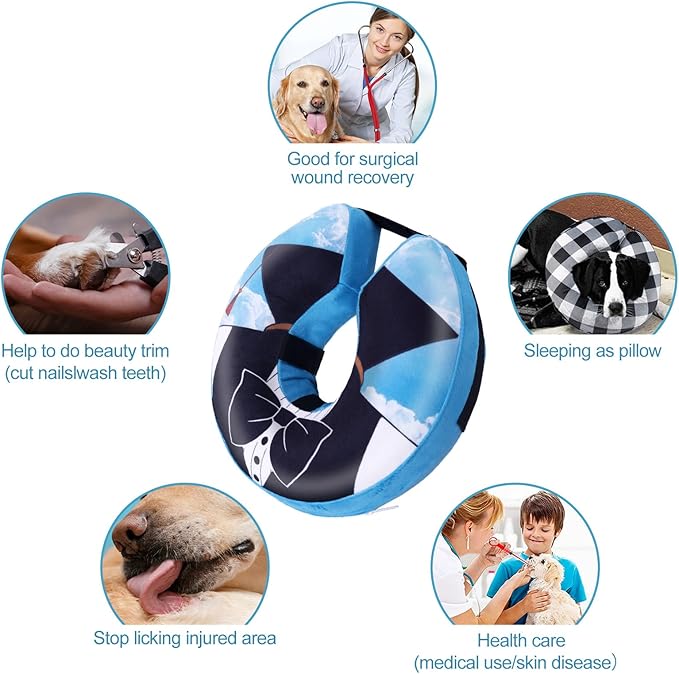 CuteBone Inflatable Dog Cone with Removable Soft Fleece Covers for Small/Medium/Large Dogs and Cats Neck Donut Collar After Surgery GWB13L