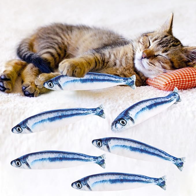 Catnip Saury Fish Toys,6pcs Cat Teething Chew Plush Toys for Pet Cat Lovers Relieve Stress Gifts Teething Chew Indoor Outdoor