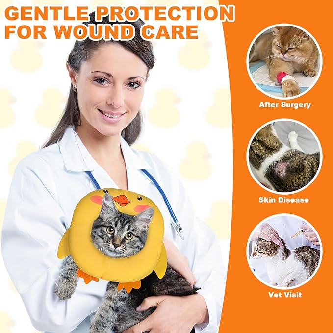 BINGPET Cat Cone Collar Soft,Waterproof Cat Recovery Collar to Stop Licking,Cute Donut Elizabethan e Collar for Cats Kittens Puppies Wound Healing After Surgery(Duck,Small)