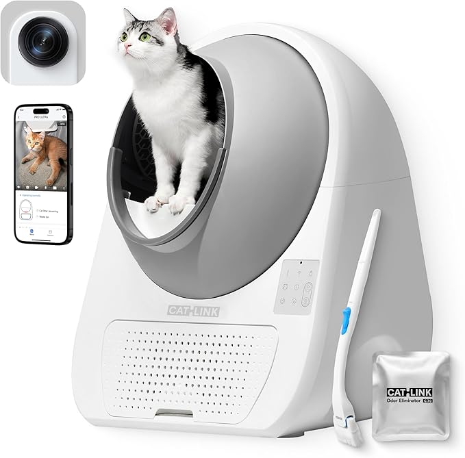 CATLINK 2025 New Ultra Self Cleaning Litter Box with AI Camera, 5G WiFi Automatic Cat Litter Box Self Cleaning for Multi-cat, APP Health Monitor, Pinch-Free Robot Cat Litterbox with Cleaning Brush