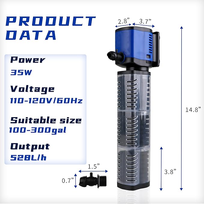 COOSPIDER Aquarium Filter Pond Filter for 100-300 Gallon, 660GPH Powerful Filtration Pump, Submersible Canister Filters for Fish Tank, Turtle Tank, Cold Plunge, Ice Bath Tub, Wavemaker, Oxygen Supply